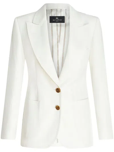 Etro Single-breasted Slub Blazer In White