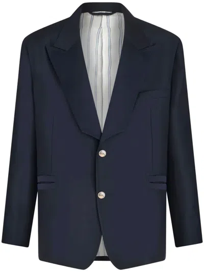 Etro Single-breasted Stretch-wool Blazer In Blue