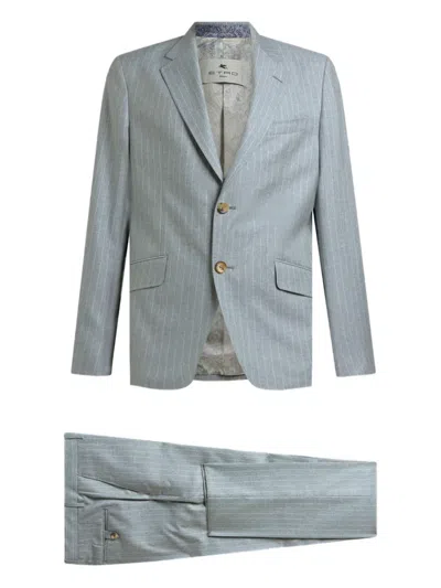 Etro Single-breasted Striped Suit In Blue