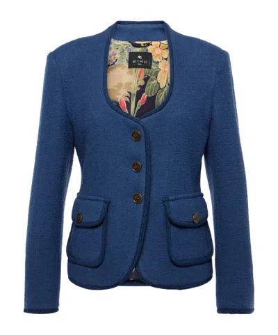 Etro Single-breasted Suit Jacket In Blue