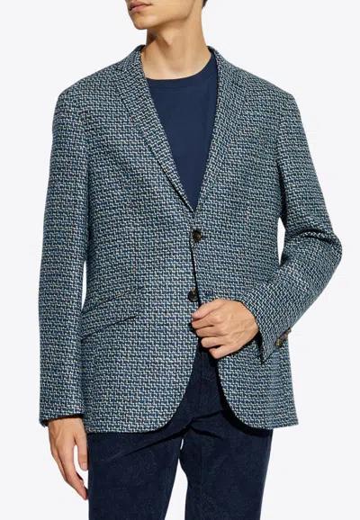 Etro Single-breasted Tweed Blazer In Blue