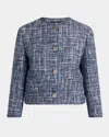 Etro Single-breasted Tweed Crop Jacket In Blue