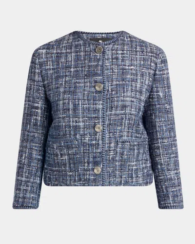 Etro Single-breasted Tweed Crop Jacket In Blue