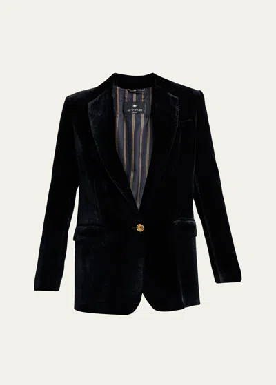 Etro Single-breasted Velvet Blazer Jacket In Black