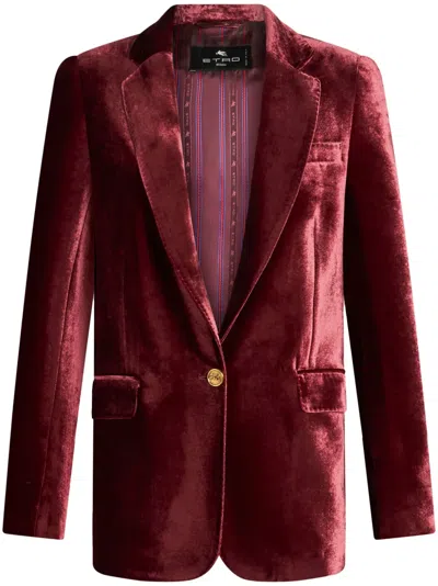 Etro Single-breasted Velvet Blazer In Red