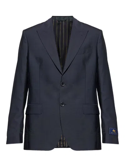 Etro Single-breasted Wool Blazer In Blue