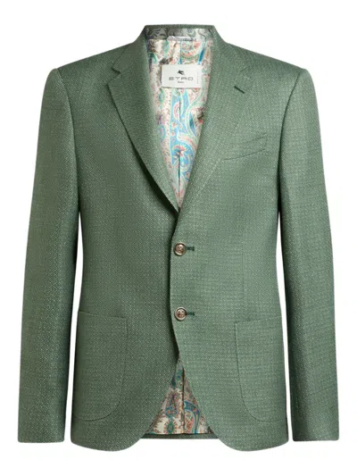 Etro Single-breasted Wool Blazer In Green