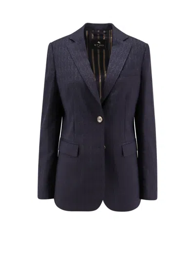 Etro Single-breasted Wool Blazer With Iconic Pattern In Purple