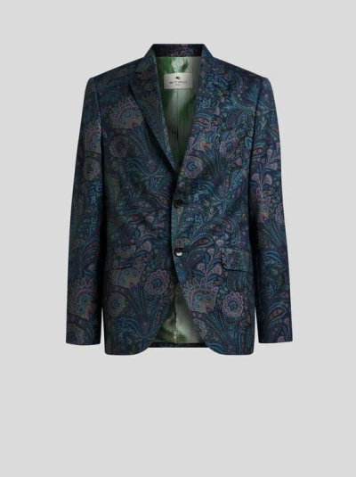 Etro Paisley-motif Single-breasted Blazer In Blue