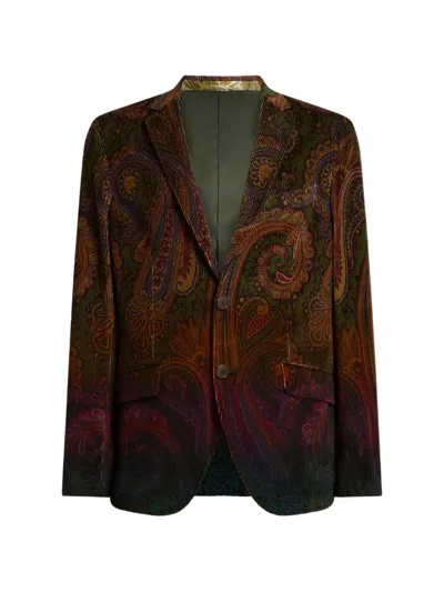 Etro Single-breasted Cotton Corduroy Jacket With Placed Degradé Paisley Print In Multi
