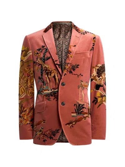 Etro Single-breasted Cotton Velvet Jacket With Placed Floral And Animal Print In Pink