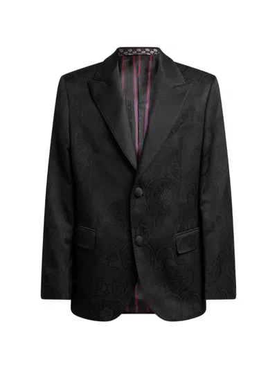 Etro Single-breasted Cotton-blend Jacquard Jacket With Damask-motif In Black