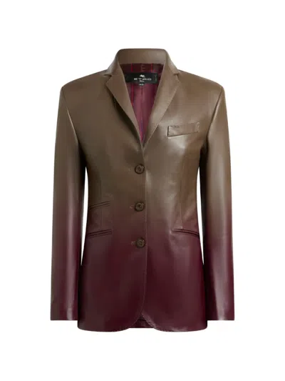 Etro Single-breasted Degradé Leather Jacket In Multi