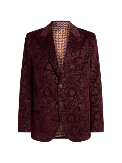 Etro Single-breasted Jacket In Cotton Velvet With Arnica Motif In Red