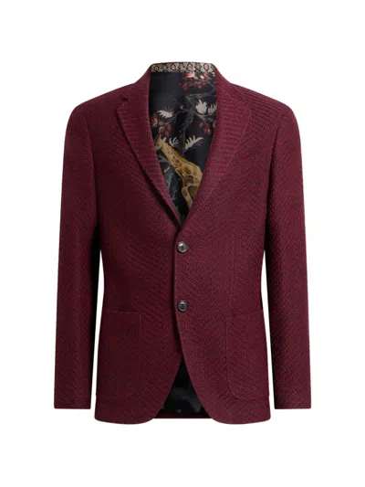Etro Single-breasted Jacket In Mélange-effect Wool-blend Fabric In Red