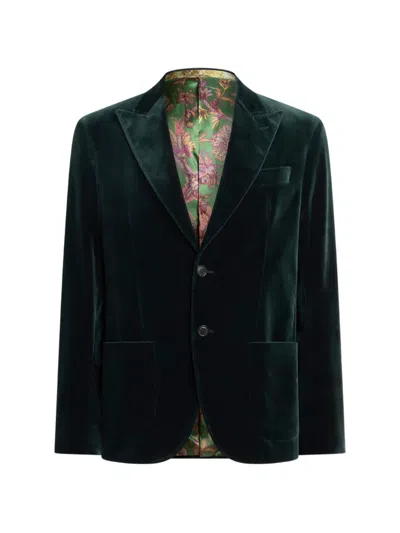 Etro Single-breasted Jacket In Stretch Cotton Velvet In Green