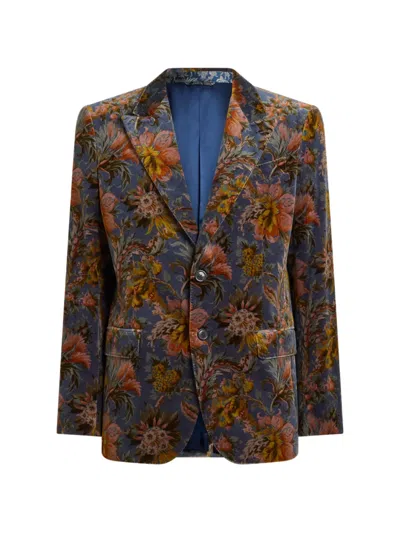 Etro Single-breasted Jacket In Stretch Cotton Velvet With Floral Motif In Brown