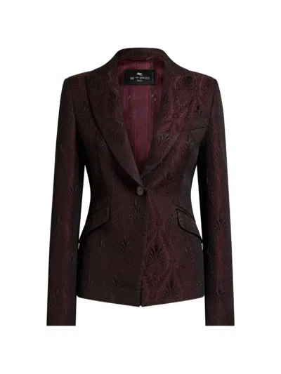 Etro Single-breasted Jacquard Jacket With Floral Medallion Motif In Black