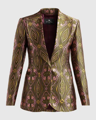 Etro Single-breasted Jacquard Tailored Jacket In Multicolor