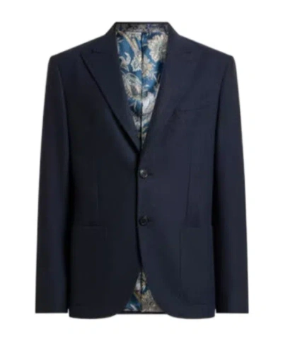 Etro Single-breasted Jersey Jacket With Peak Lapels In Blue