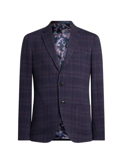 Etro Single-breasted Knit Jacket With Check Motif In Blue