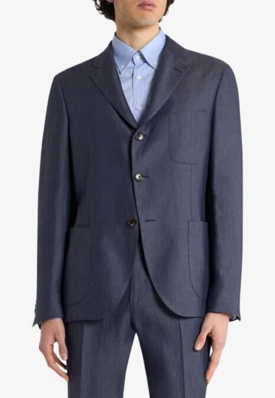 Etro Single-breasted Linen Jacket With Chevron-motif In Multi