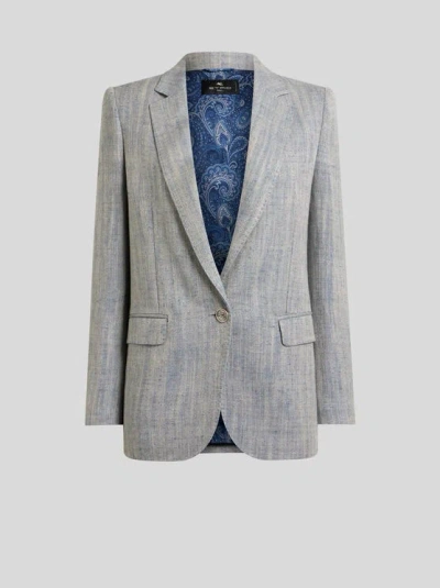 Etro Single-breasted Blazer In Gray