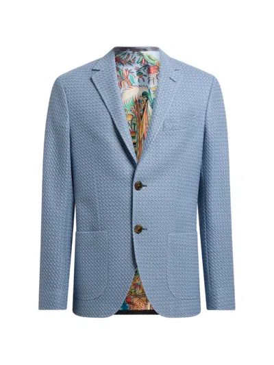 Etro Single-breasted Micro-pattern Cotton Blazer In Blue