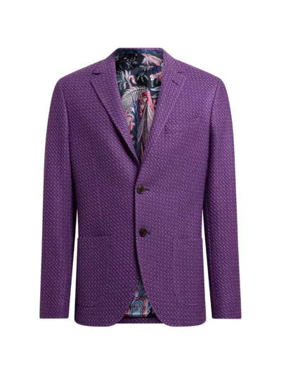 Etro Single-breasted Micro-pattern Cotton Blazer In Purple