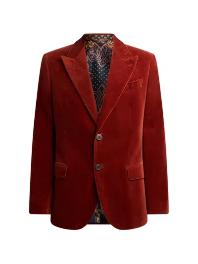 Etro Single-breasted Plain-coloured Cotton Velvet Jacket In Red