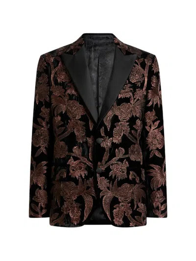 Etro Single-breasted Silk-blend Jacket With Beads And Floral Paisley Embroidery In Brown