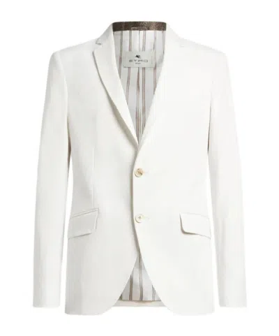 Etro Single-breasted Stretch Cotton Jacquard Jacket With Floral Motif In White