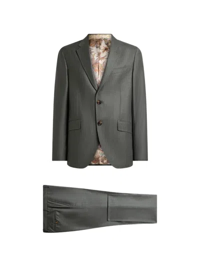Etro Single-breasted Suit In Wool Flannel In Gray