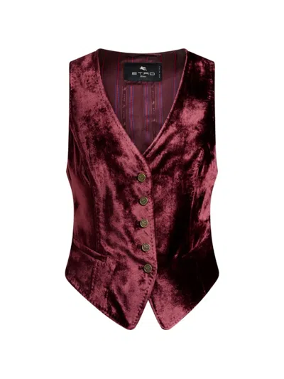 Etro Single-breasted Velvet Waistcoat With Pegaso Buttons In Brown