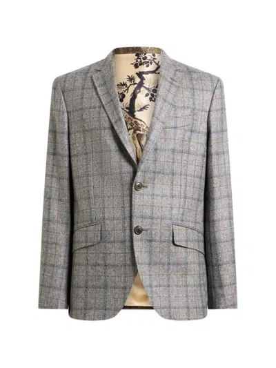 Etro Single-breasted Wool Jacket With Check Motif In Gray