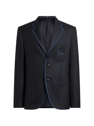 Etro Single-breasted Wool Jacket With Pegaso Logo In Brown