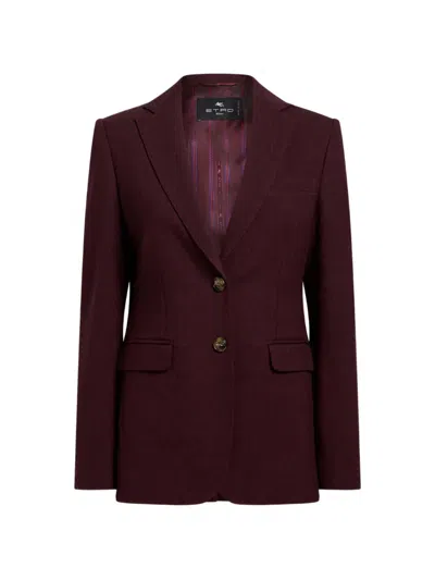 Etro Single-breasted Wool Jacquard Jacket With Medallion Motif In Burgundy