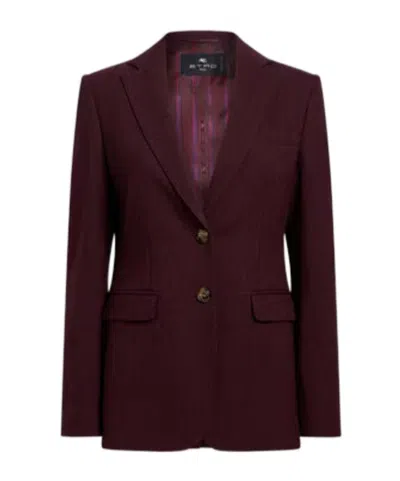 Etro Single-breasted Wool Jacquard Jacket With Medallion Motif In Burgundy