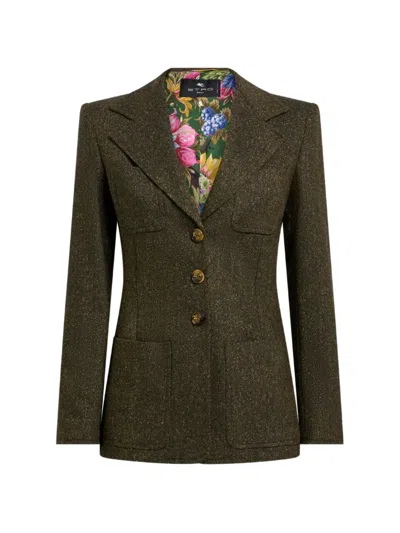 Etro Single-breasted Wool-blend Jacquard Jacket In Brown