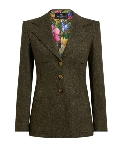 Etro Single-breasted Wool-blend Jacquard Jacket In Brown