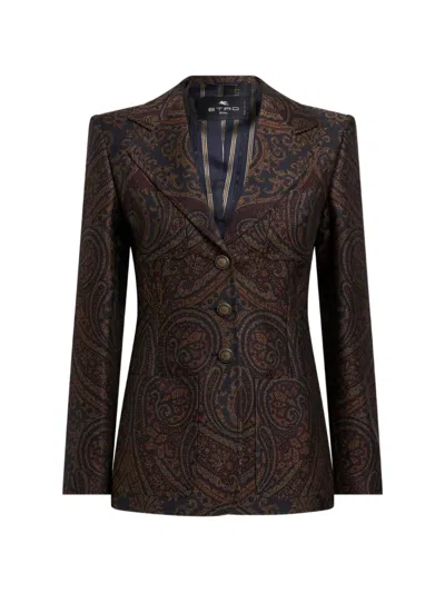Etro Single-breasted Wool-blend Jacquard Jacket With Paisley Motif In Brown