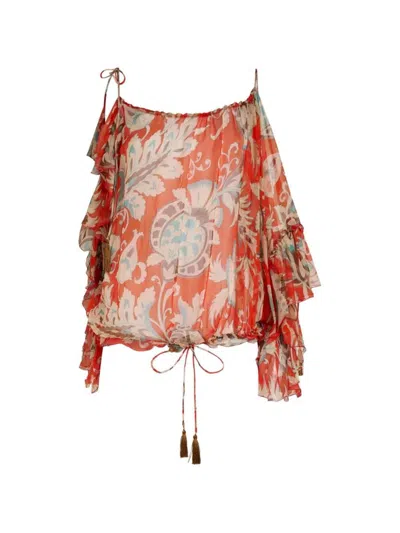 Etro Single-sleeve Silk Top With Floral Motif In Multi