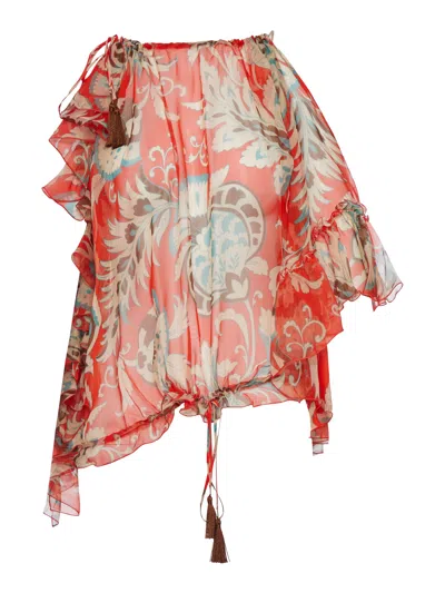 Etro Women Single-sleeved Silk Top With Floral Pattern In Multi
