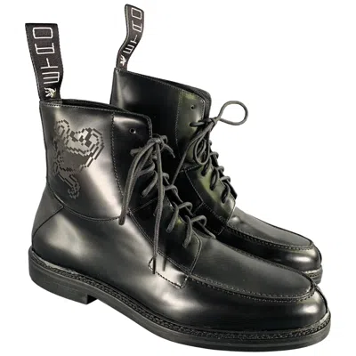 Pre-owned Etro Size 12 Black Leather Pixel Art Lace-up Boots
