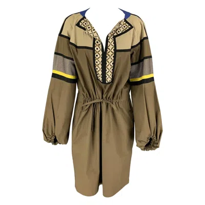 Pre-owned Etro Size 12 Taupe Black Mixed Patterns Drawstring Dress