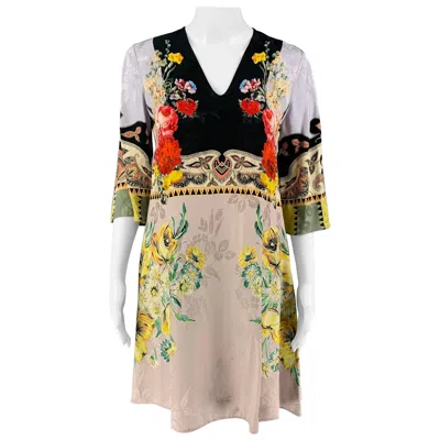 Pre-owned Etro Size 2 Multi-color Viscose Silk Floral 3/4 Sleeves Dress In Sand