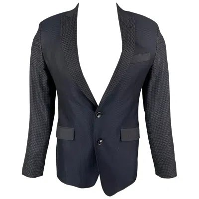 Pre-owned Etro Size 38 Black Navy Mixed Fabrics Wool Peak Lapel Sport Coat In Blue