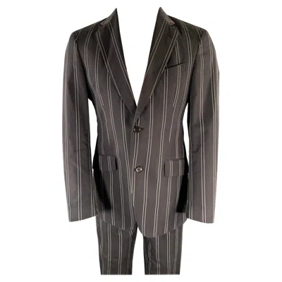 Pre-owned Etro Size 38 Black White Pinstripe Cotton Notch Lapel Suit
