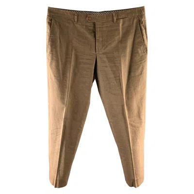 Pre-owned Etro Size 38 Brown Stripe Cotton Linen Blend Flat Front Casual Pants