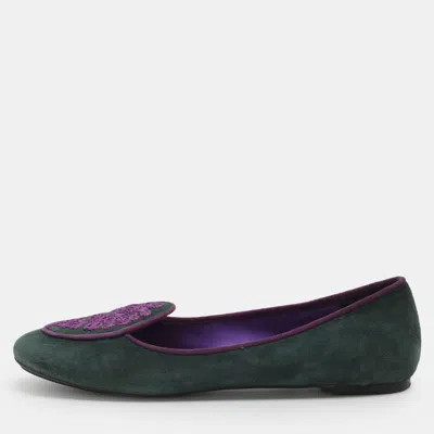Pre-owned Etro Size 38 Green Suede Smoking Slippers